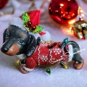 Dachshund Doxie Dog Santa Hat Sweater Christmas Tree Ornament New